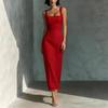 Elegant Square Neck Spaghetti Strap Dress - Waist-Cinched, Sexy New Style for Women