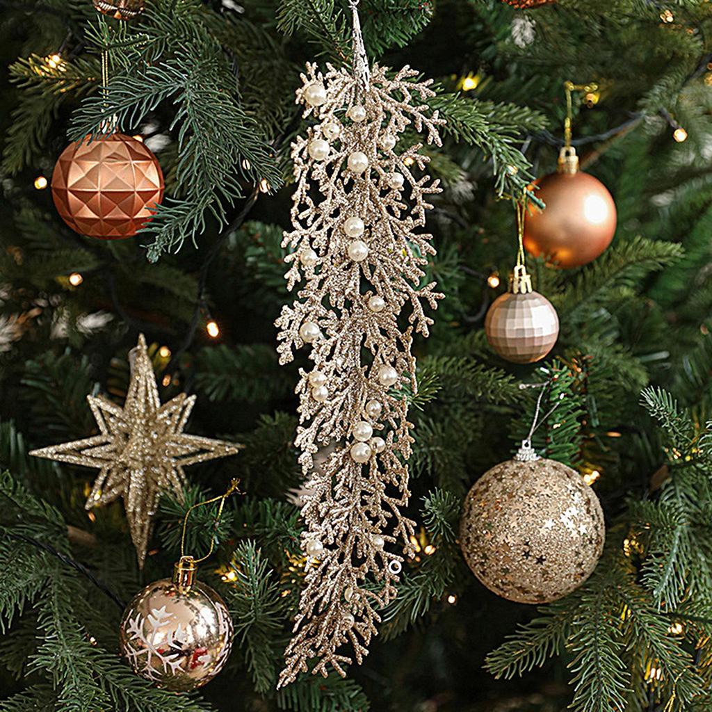 Christmas Tree Branches Ornaments Artificial Shiny Pendant With Pearl Christmas Glitter Stems For Holiday Birthday Party Offices