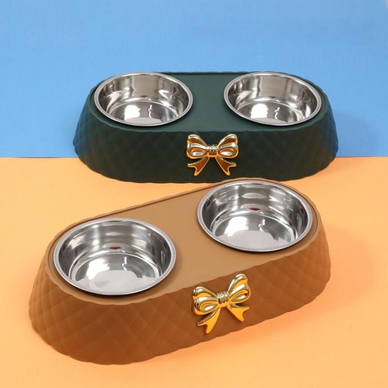 Dog And Cat Double Bowl Stainless Steel Pet Bowl Upset Proof Removable Easy To Clean Water Food One Dog Bowl Pet Accessories