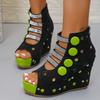 High Heels Women's Round Toe Open Toe Rhinestone Platform Platform Cutout Plus Size Roman Sandals