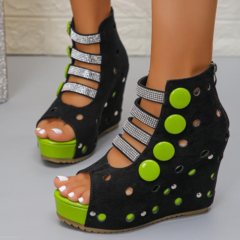 Escarpins Femme Bout Rond Bout Ouvert Strass Plateforme Découpe Plateforme Grande Taille Sandales Romaines