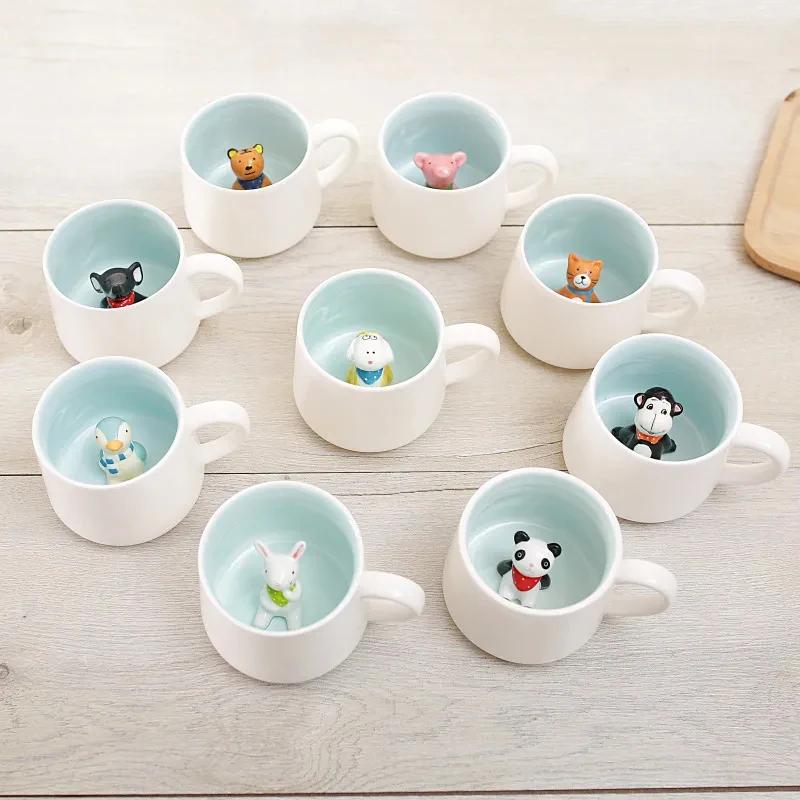 400ML Ceramic Mugs Creative Cute Cartoon Stereo Animal Milk Coffee Cups Couple Cups of Household Drinking Water Supplies