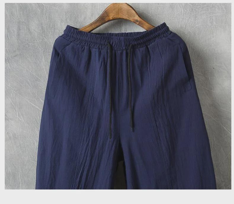 Men's Wide-Leg Cotton-Linen Harem Pants - Casual, Loose Fit with Cuffed Ankles, Ideal for Spring/Summer Fashion.