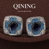 Italian Retro Rhombus Stud Earrings: Court Style Banquet Jewelry, Eye-Catching and Luxurious Niche Ear Accessory