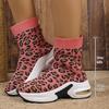 Fashion Fashion Leopard Print Platform Ankle Boots Women Comfy Slip On Breathable Knitted Boots Woman Plus Size 35-43 Wedges Short Boots