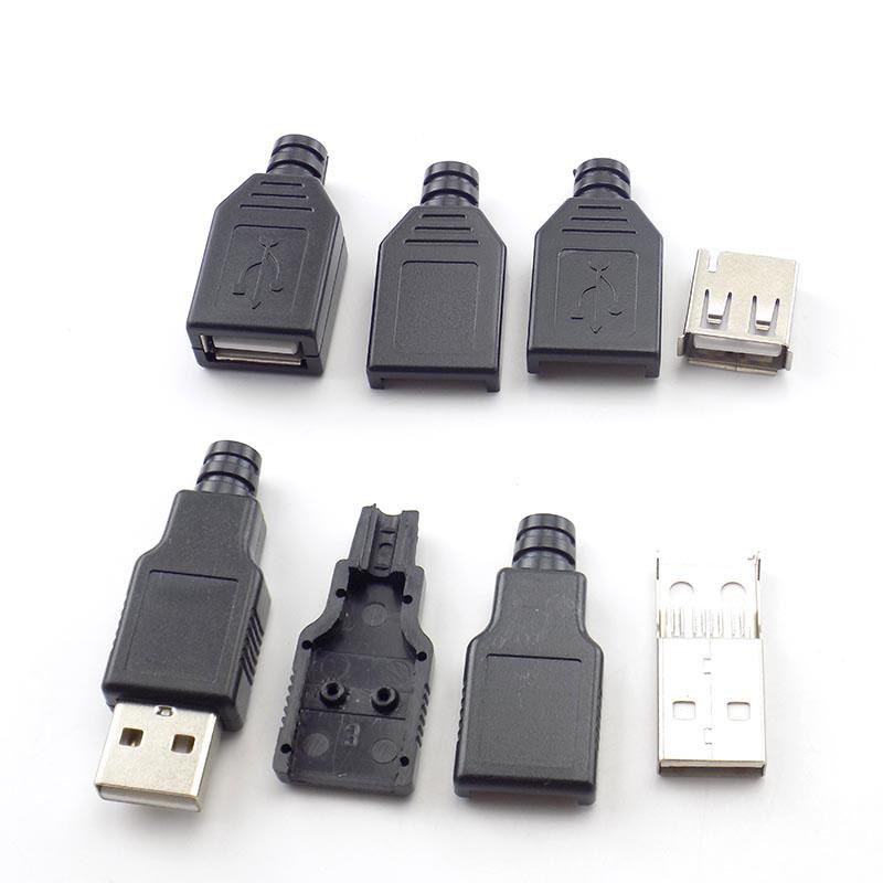 100pcs Type A Male Female USB 4 Pin Plug Socket Connector With Black Plastic Cover Type-A DIY Kits