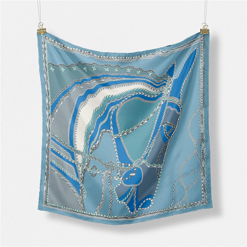 53*53CM Twill Silk Scarf Women Horse Print Square Scarf Bandana Small Hijab Foulard Ladies Tie Headband Neckerchief Accessories