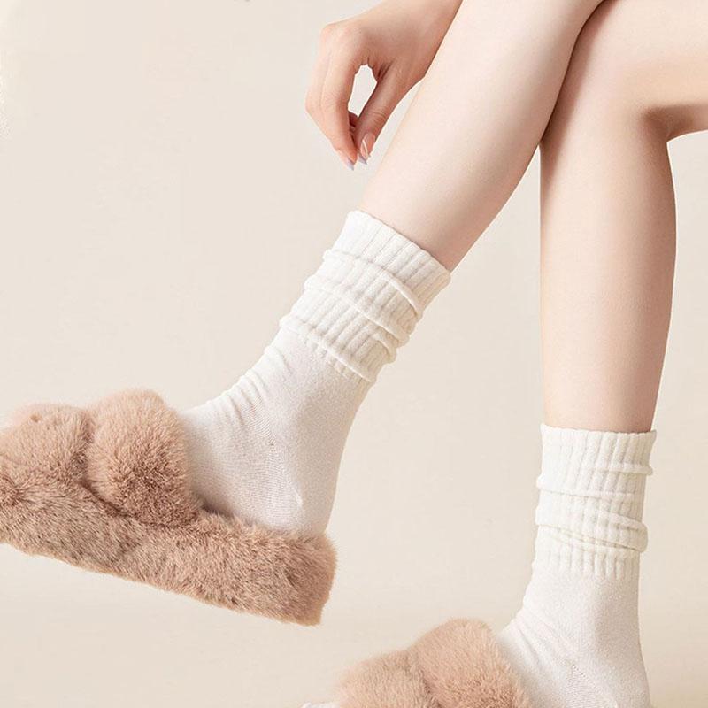 Women Solid Color Mid-tube Socks Vertical Striped Versatile Autumn and Winter Socks Boneless Pile Socks Sports Socks for Women