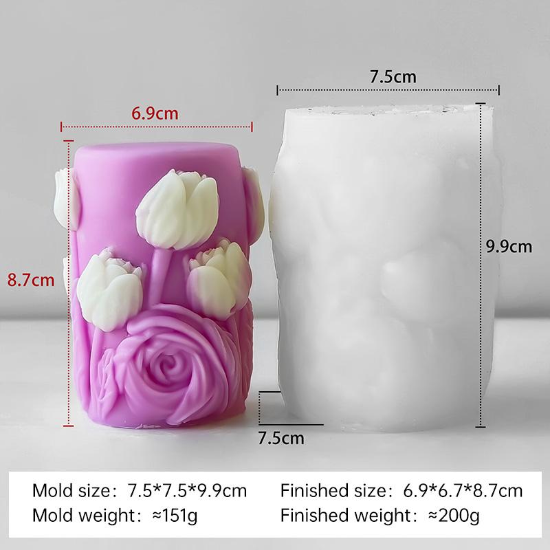 DIY Maple Tulip Cylinder Silicone Candle Mold Handmade Aroma Plaster Ornaments Mould Flowers Pillar Candle Making Supplies
