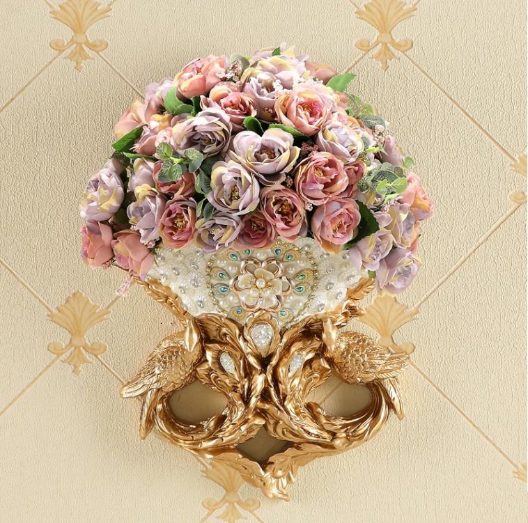 Luksusowe wiszące na ścianę wazony z żywicy z diamentami, doniczki na sztuczne kwiaty, rękodzieło, dekoracje na ścianę tła telewizora w salonie