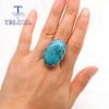 New Natural Blue Turquoise Oval 20*30mm Big Gemstone Ring 925 Sterling Silver Woman Fine Jewelry Anniversary Gift