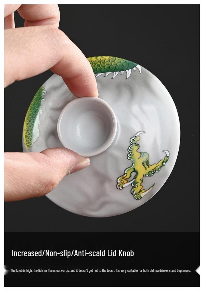 Retro Three-Piece Blue Dragon Ceramic Gaiwan Tea Set