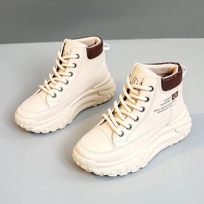 2025 Autumn Casual Sneakers Shoes Color Blocking Thick Bottom Heightening Women Shoes Winter Leather Fashion Outdoor Flat Shoes