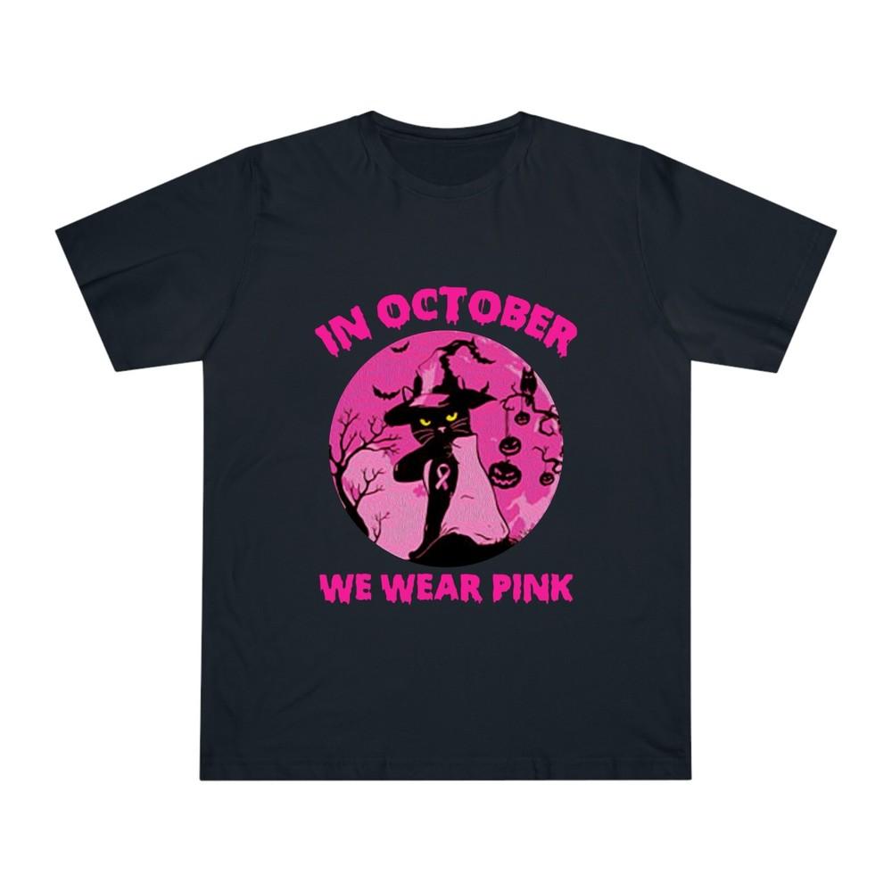 Cat Witch I Wear Pink Breast Cancer Awareness Tee Pink Ribbon October Month Top S