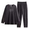 Pajamas Men'S Autumn And Winter Warm Island Fleece Long Sleeve Crew Neck Pullover Coral Fleece Loungewear Thin Fleece Large Size Set