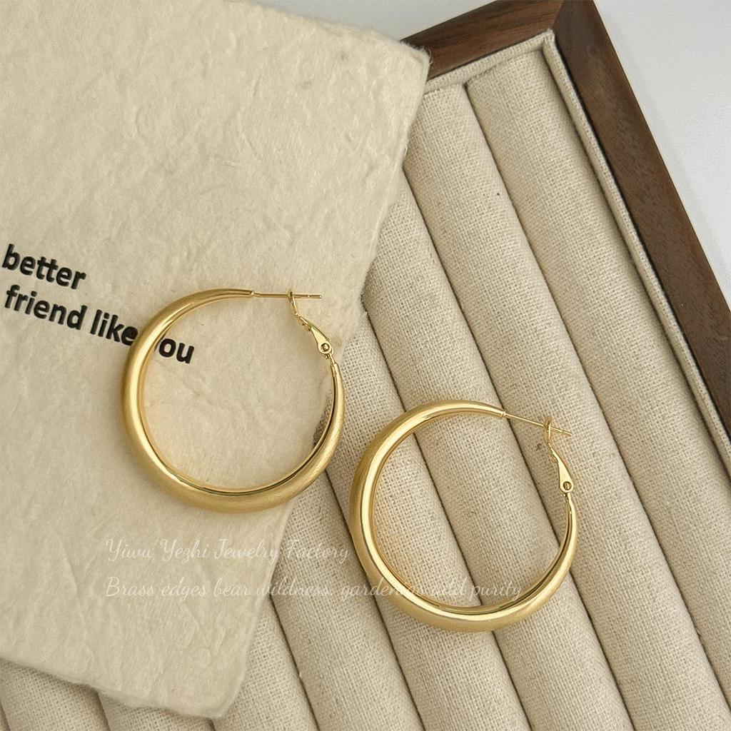 S925 Silver Brushed Plain Hoop Earrings - European & American Style, Versatile, High-End, Cold Tone