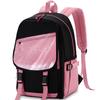 Backpack for 21L Large Capacity Backpack for Middle and High School A4 Size with Stylish Transparent Black and Pink Kids, Girls, School,