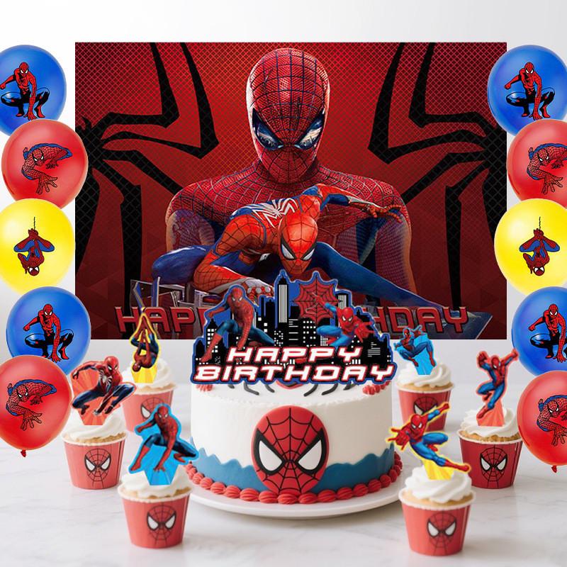 Spider Man Party Tablecloth Backdrop Balloon Cake Decor Set For Superhero Celebration
