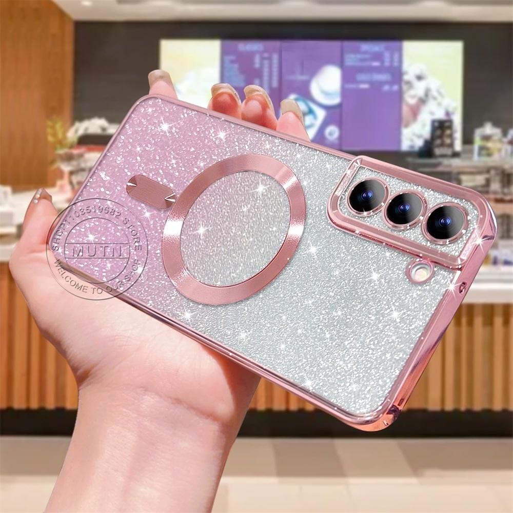 Glitter Bright Cover For Samsung Galaxy S25 S24 S23 S22 S21 S20 Plus FE  Note20 Ultra Case Plating Wireless MagSafe Magnetic