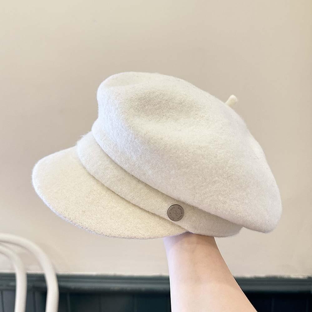 Dome Female Painter Cap Solid Color Octagonal Brimless Hat Vintage Women Artist Hat Winter