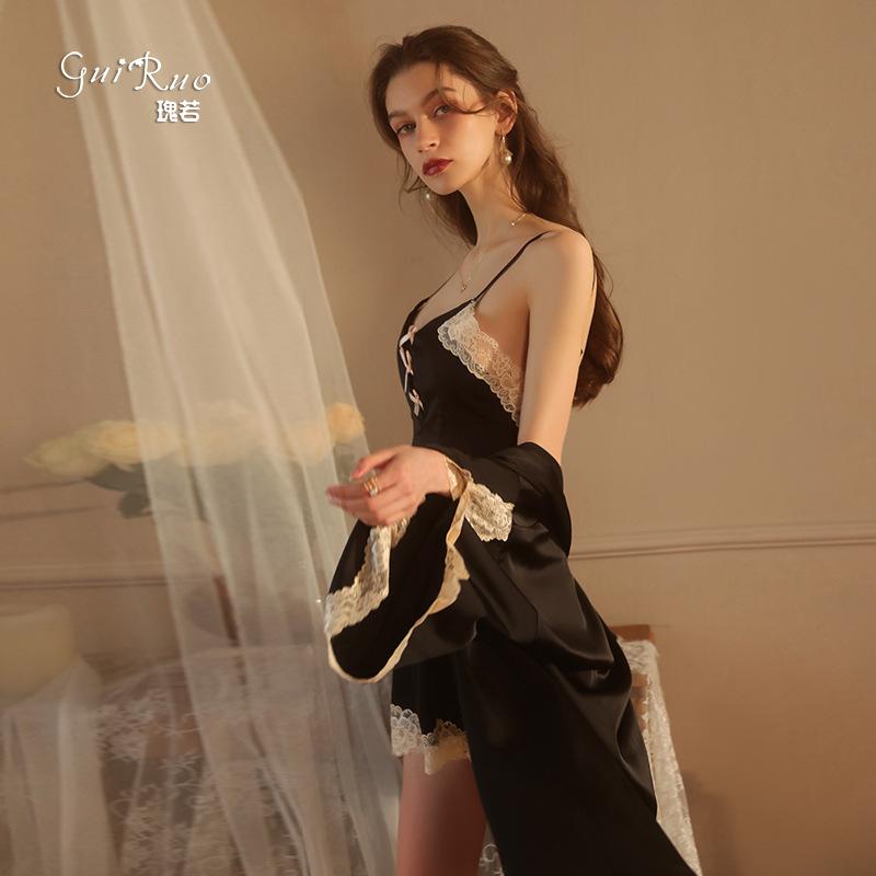 Women's Lace Tie Backless Cami Sleep Dress with Robe Lounge Set