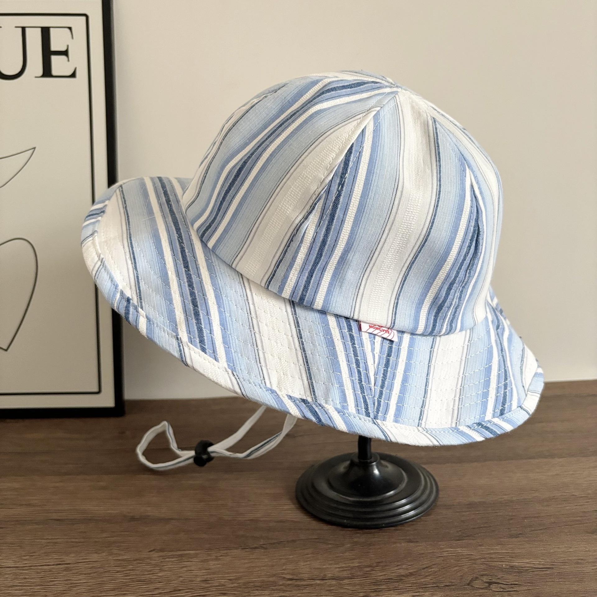 

Outdoor Korea 2025 новая маленькая свежая шляпа-ведро в вертикальную полоску для мужчин и женщин весна-лето тонкая дышащая солнцезащитная шляпа для бассейна M（56-58cm） светло-синий