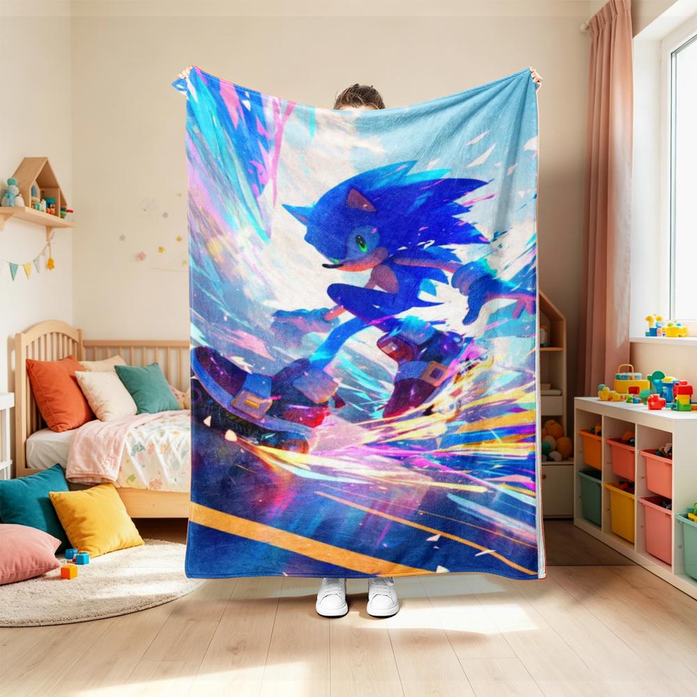 Blanket for Living Room Car Camping Dormitory Cute Cartoon Sonic Soft and Warm Throw Blanket Cartoon Flannel Blanket comfortable