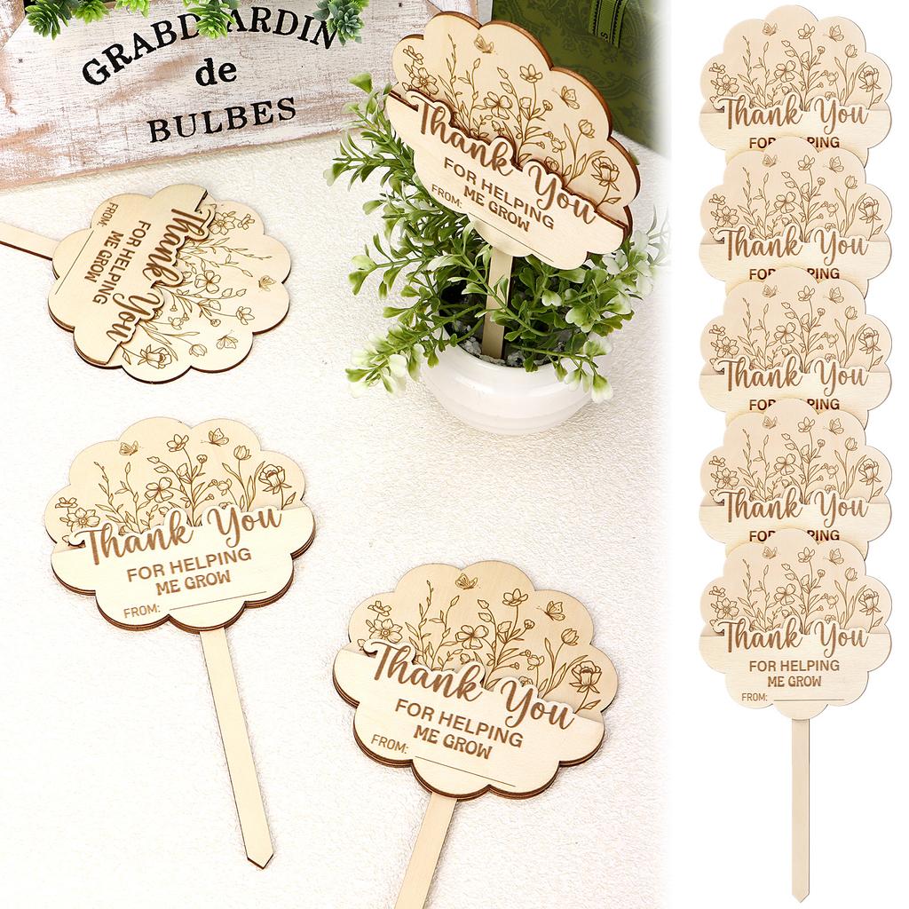 5 Pezzi Regali in Legno per Apprezzamento Insegnanti Porta Biglietti Grazie Per Avermi Aiutato a Crescere Etichette per Succulente Pali di Legno per Piante Etichette Insegnante
