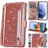 Husă din Piele cu Paiete pentru Samsung Galaxy S26 S25 S24 Ultra S23 FE S22 S21 S20 S10 Plus Note 20 5G Portofel Flip cu Fermoar Husa Telefon