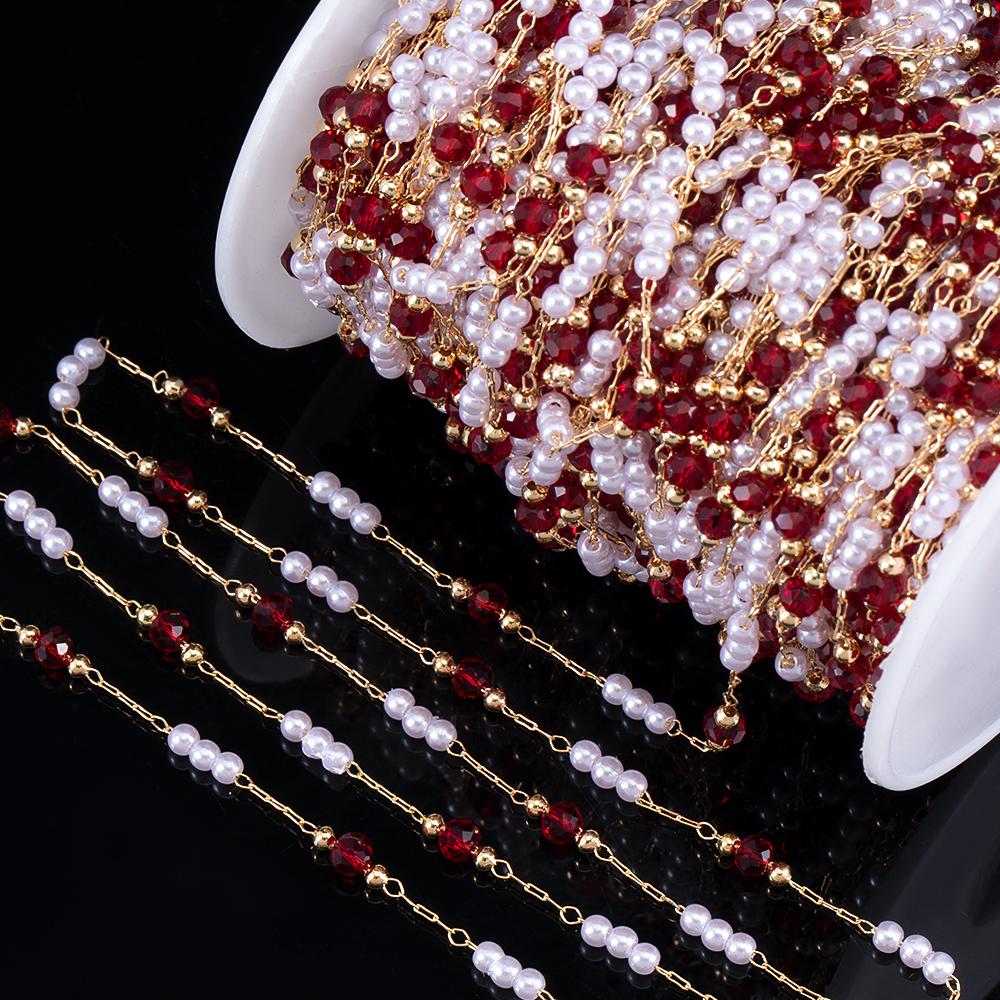 50CM 1M Plastic Imitation Pearl Ball Beaded Chain 3-8mm Multisize Beads Copper Chains Necklace Earring Cloth DIY Jewelry Making