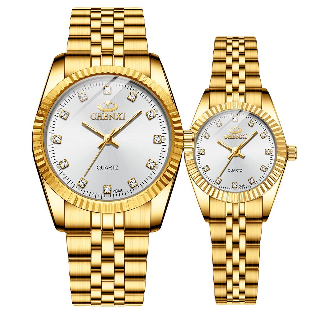 CHENXI Business Gold Couple Wristwatches Waterproof Luminous Couples Watch Fashion Stainless Steel Band Man Woman Watches