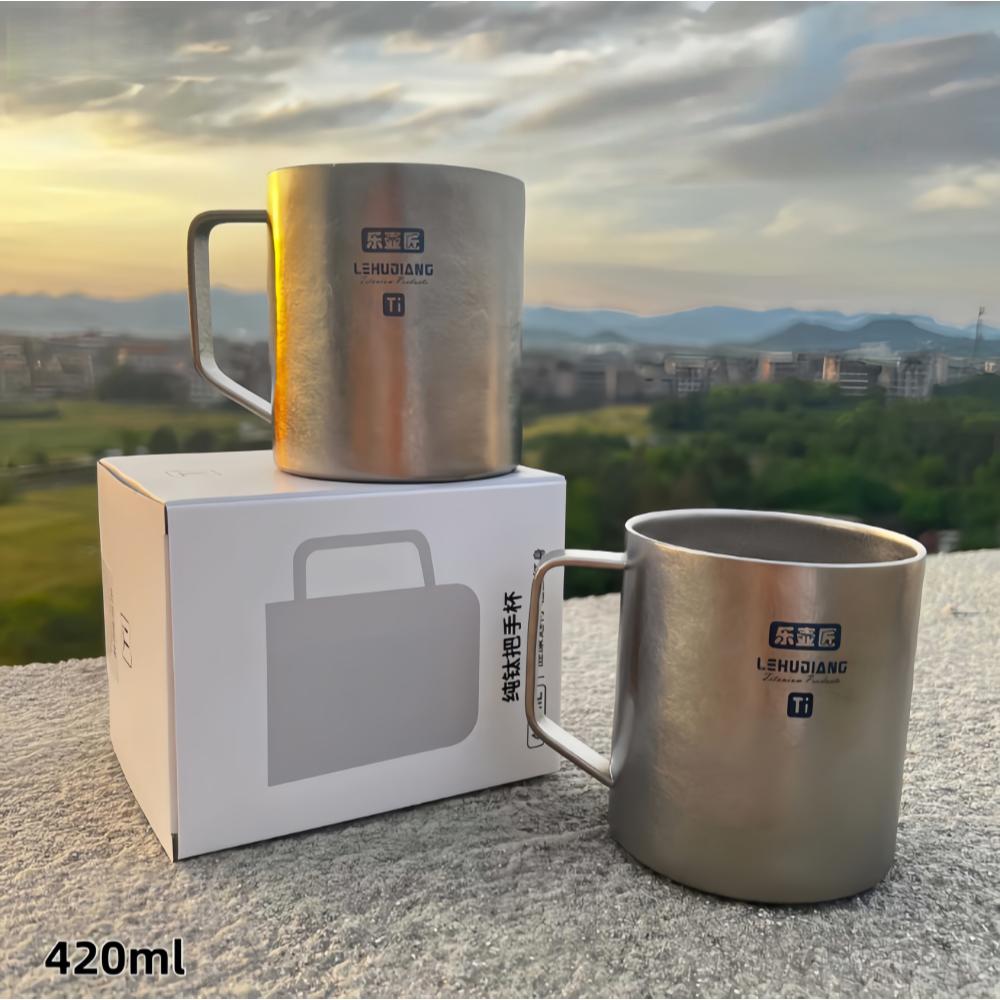 400ML Titanium Travel Mug with Handle,14oz Lightweight Camping Mug, Portable Coffee Tea Cup for Office Home Travel 400ml