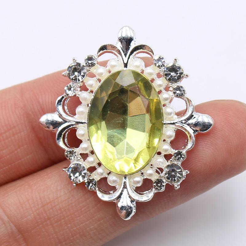 10PCS 30*34MM NEW Acrylic Button Pearl Rhinestone Silver Alloy Buttons Diy Flatback Embellishments Dress Decoration Accessories