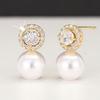 Huitan Imitation Pearl Lady Stud Earrings Elegant Female Accessories for Party Engagement Trendy Versatile Jewelry with Shiny CZ