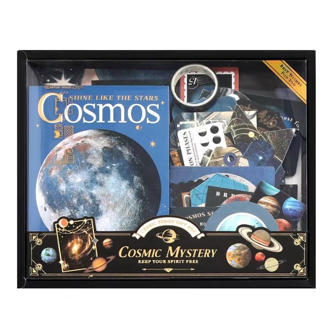 Hardcover Creative Gift Box Set Sticker Cosmic Theme Notebook Diary Notebooks (Blue,80 Pages) синий
