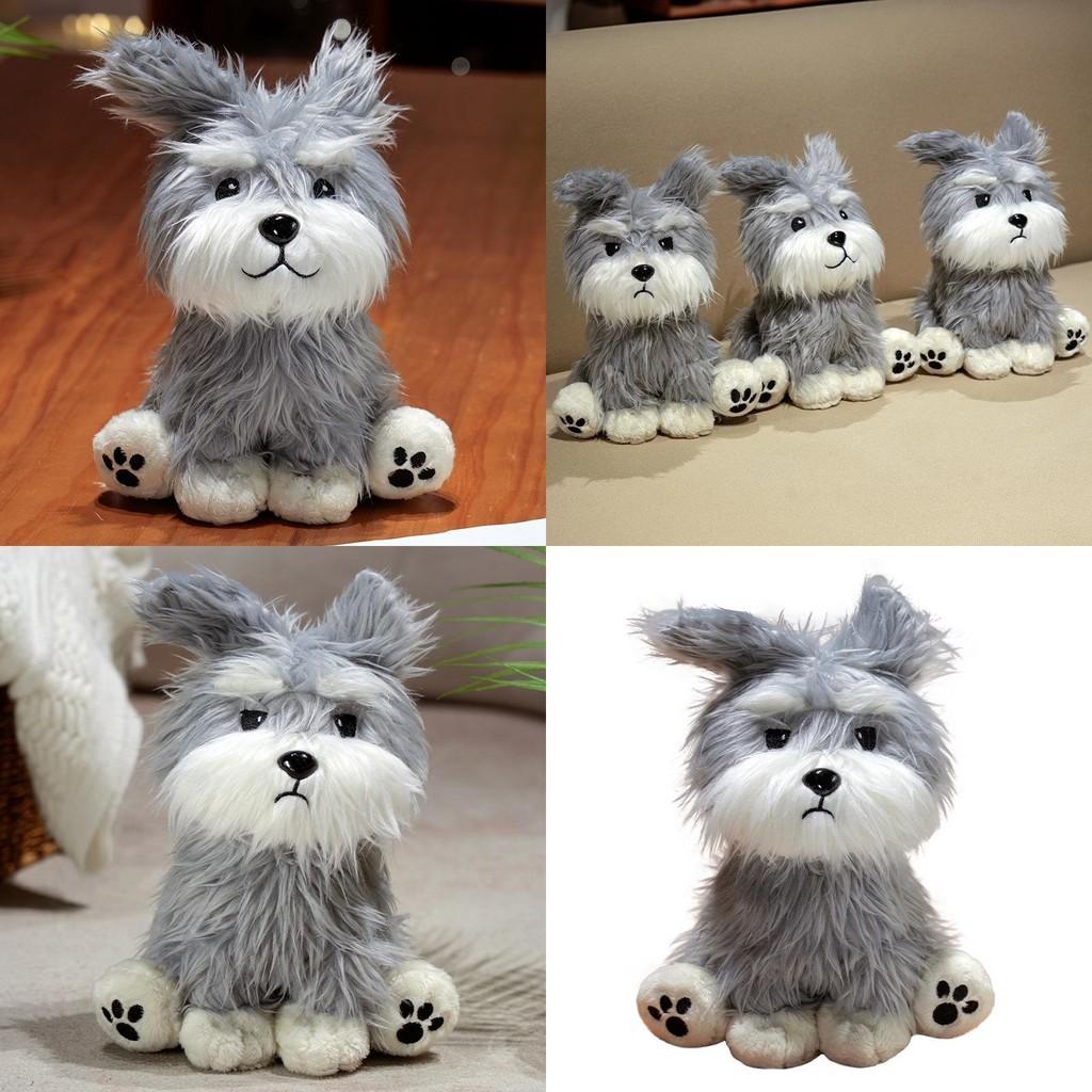 Dog Schnauzer Plush Doll With Expression Design For Kids Gift Decor Bedroom