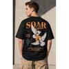 Men's black short-sleeve crew neck tee with inspirational dove graphic, soft cotton feel, motivational quote design for daily wear and casual outings