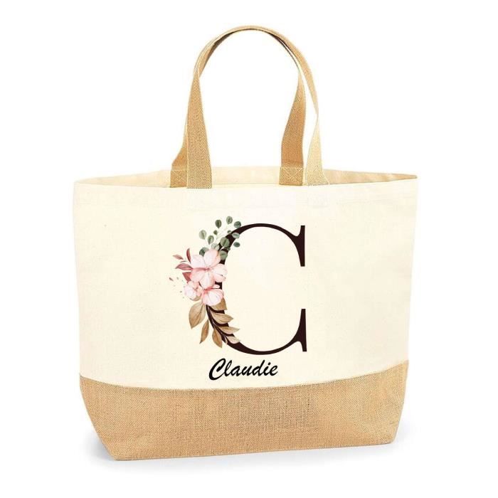 Cabas / Tote bag - PLANETEE - Claudie Lettre Fleur - jute naturel - multicolore - fabriqué en France
