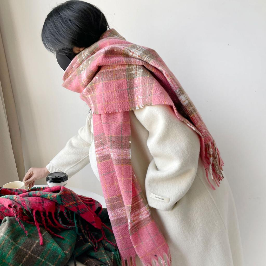 Winter Christmas red atmosphere soft waxy scarf female couple style holiday gift premium sense angola red plaid shawl