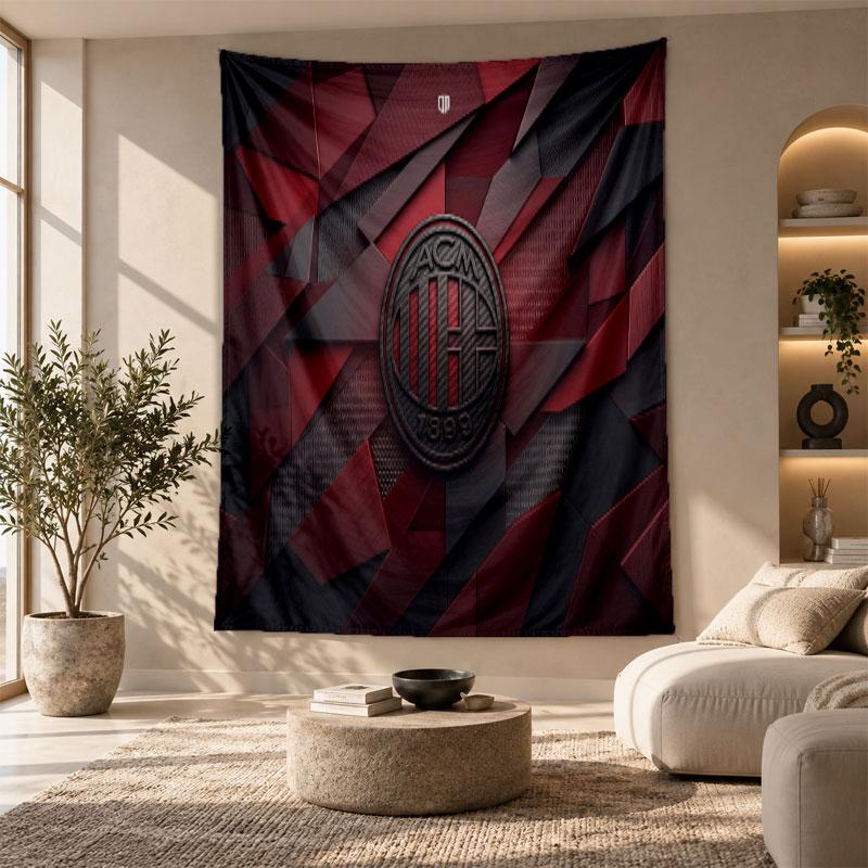 Arazzo Decorativo, Arte da Parete Stampato AC Milan, Appeso a Parete Leggero per Sfondo Camera da Letto