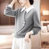 2025 Stylish Chinese-Style Gray Sweater: Women's Thick, Warm Winter Inner Layer with Faux Two-Piece Design