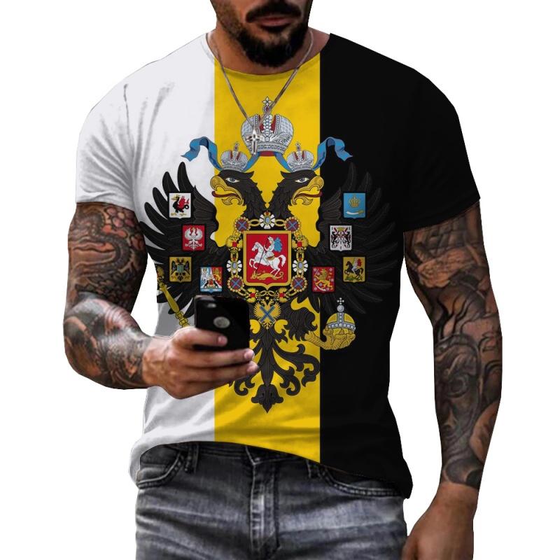 Russia Flag Pattern T Shirt for Men National Emblem 3D Printed T-Shirts Summer Casual Round Neck Tees Loose Short Sleeve Tops XXS
