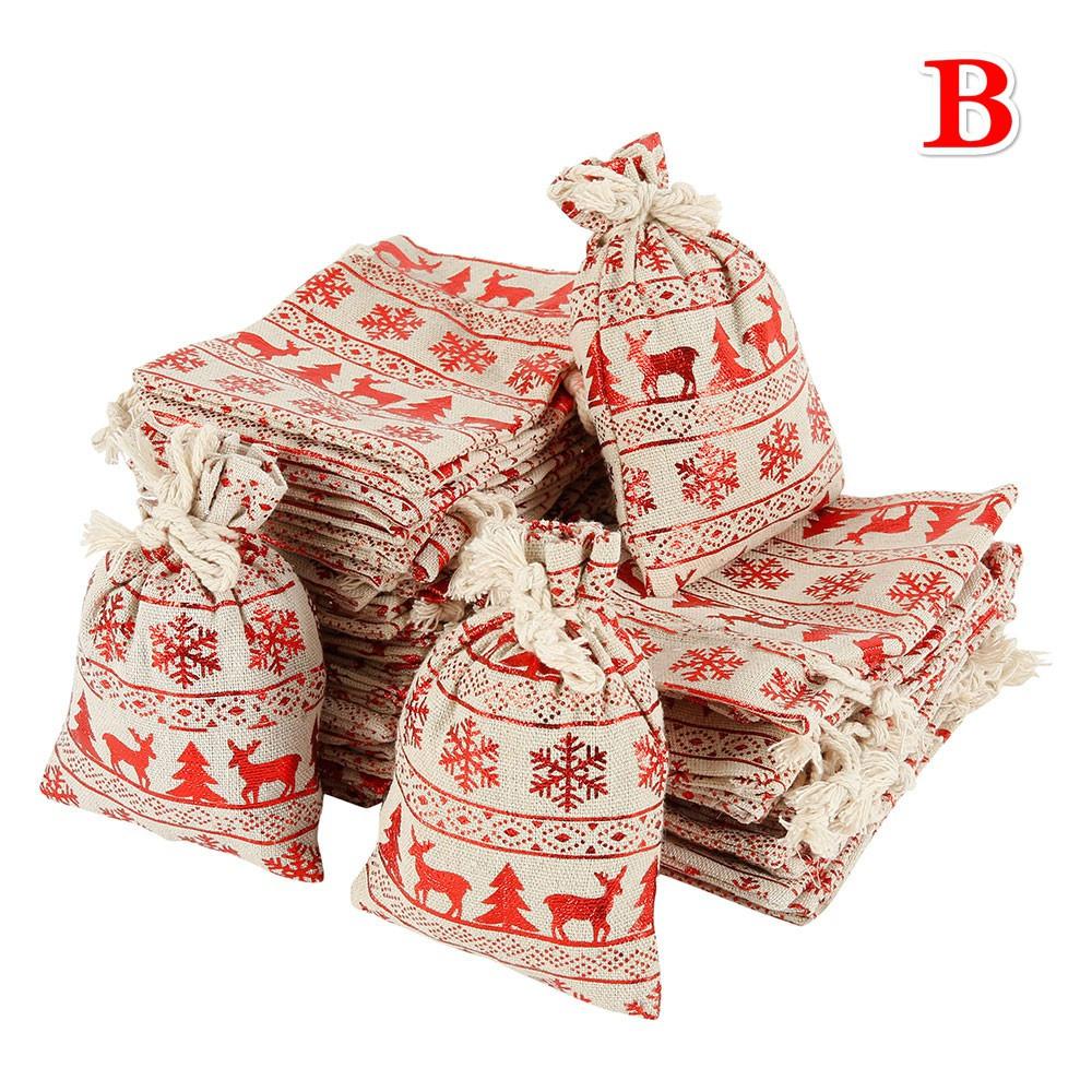 50PCS Christmas Gift Bags Drawstring Reusable Candy Bag Cotton Linen Bag Santa Sacks