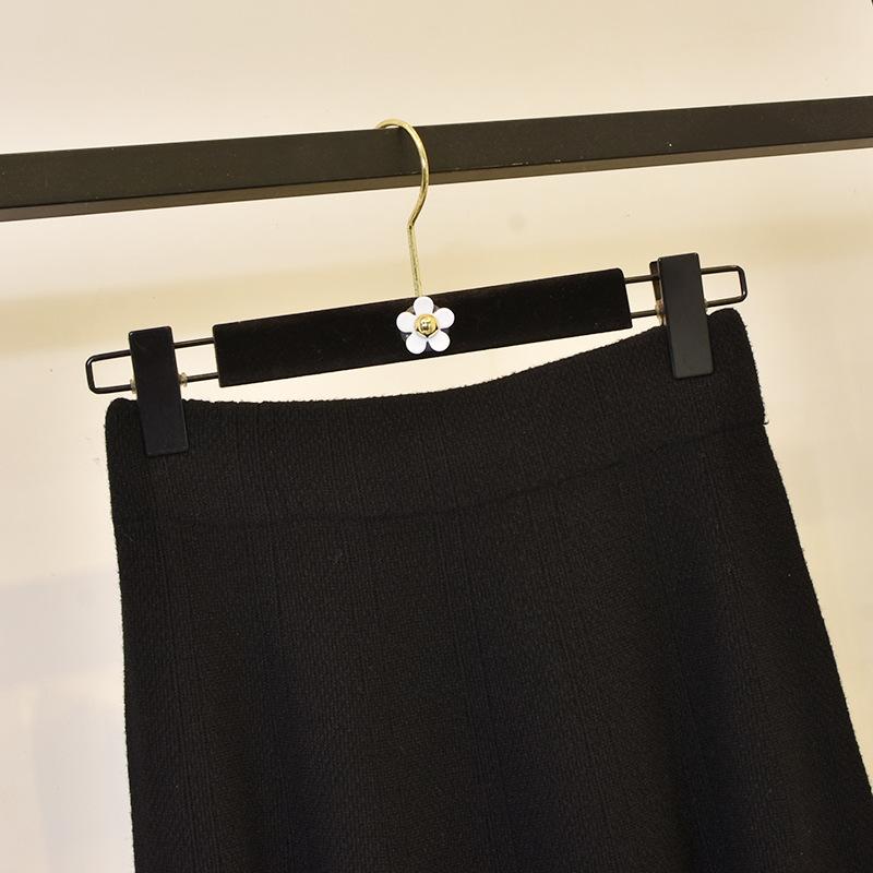 Women's Autumn and Winter High Waisted Elastic Knit Solid Colour Half-body Skirt