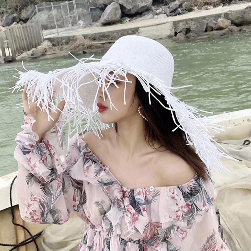 Fashionable Elegant Hat Straw Sun Hat Simple Floppy Sun Hat Seaside Travel for Outings Parties Beach Portable