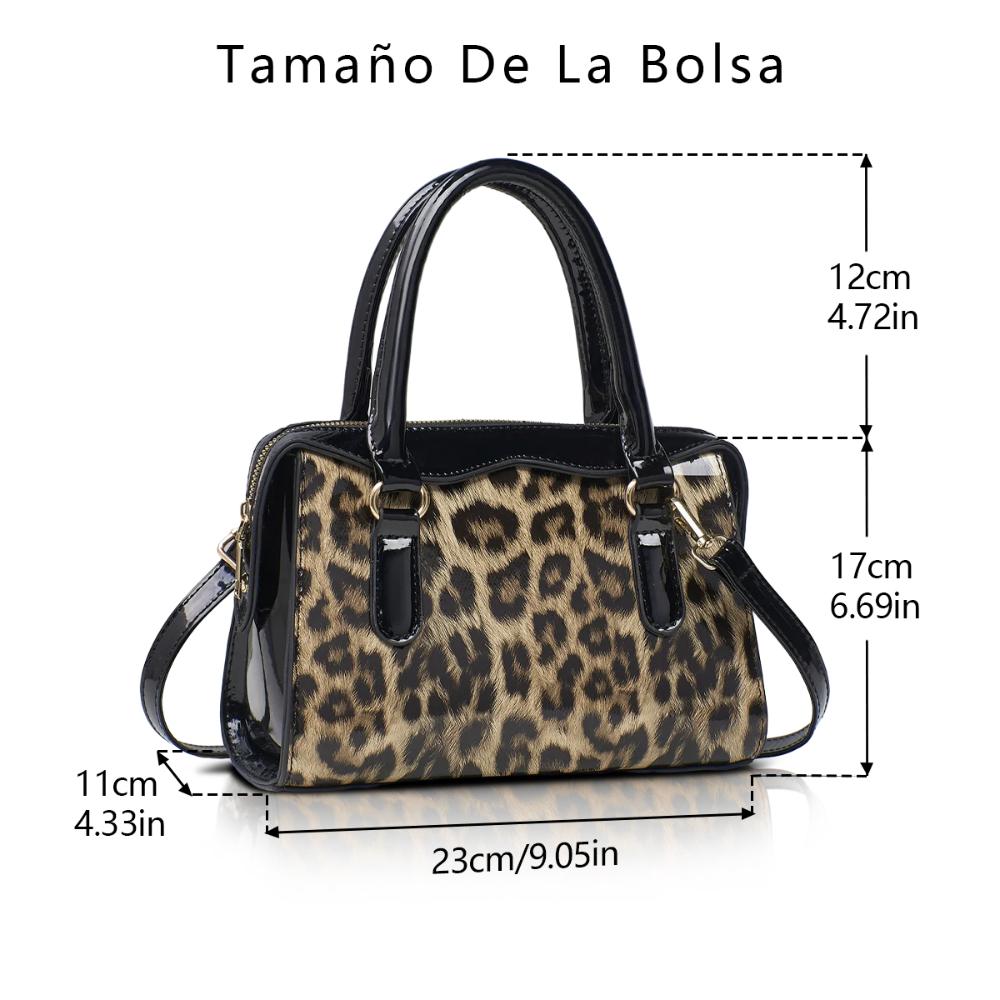Retro Crossbody Bag Leopard Design Women Handle Bag Bright Glossy Surface Shoulder Bags Lady Handbag Party Outgoing Shopping