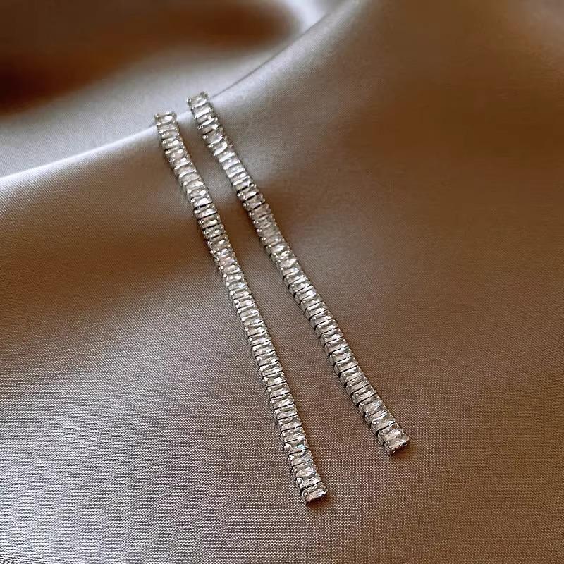 Silver Needle Zircon Tassel Dangle Earrings - Elegant Design, Trendy Women's Jewelry