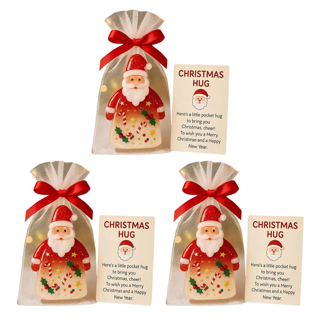 3 pièces de Petit Câlin de Poche de Noël avec Carte d'Encouragement Souvenir Sentimental de Fête Mini Breloque pour Décoration d'Arbre de Noël Opération Xmas