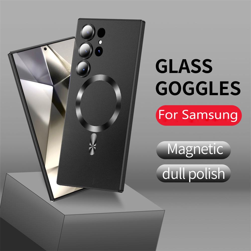 For Magsafe Magnetic Wireless Charging Matte Phone Cases For Samsung S25 S24 S22 S23 Ultra S24 S25 Plus Shockproof Cover Case