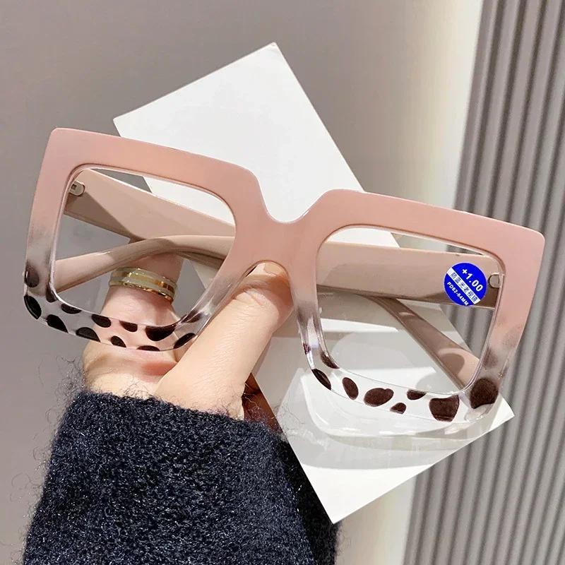 Oversized Frame Far Sight Glasses Blue Light Blocking Presbyopia Glasses Two-Color Transparent Square Frame Reading Glasses
